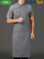 Men’s Short-Sleeve Breathable Gray Chef Jacket in Grey (Size: AE XXS) – Neck Button-Front Summer Mesh Uniform