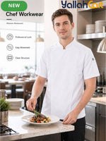 Unisex Short-Sleeve Chef Uniform in White (Size: AE XXS) – Machine Washable Stand-Up Collar Culinary Jacket