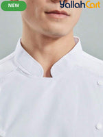 Unisex Short-Sleeve Chef Uniform in White (Size: AE XXS) – Machine Washable Stand-Up Collar Culinary Jacket