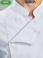 Unisex Short-Sleeve Chef Uniform in White (Size: AE XXS) – Machine Washable Stand-Up Collar Culinary Jacket