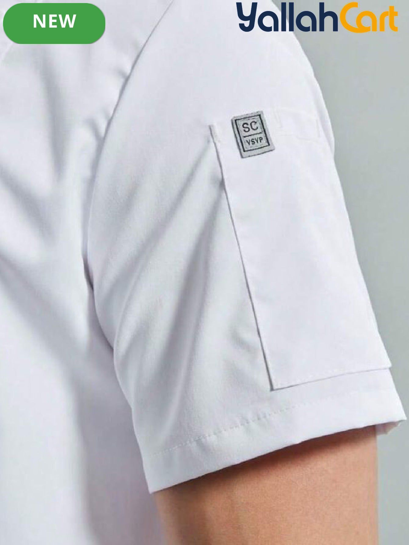 Unisex Short-Sleeve Chef Uniform in White (Size: AE XXS) – Machine Washable Stand-Up Collar Culinary Jacket