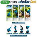 4-in-1 Cordless Garden Tool Kit - 48V, Grass Trimmer, Electric Pruner, Mini Chainsaw & Leaf Blower, Brushless Motor, Quick-Change Attachments, 2 Rechargeable Batteries, Charger & Accessories