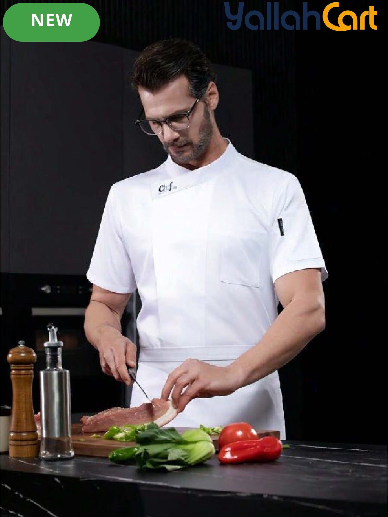 Unisex Short-Sleeve Chef Uniform in Mixed Colors (Size: AE XXS) – Breathable Mesh Back Culinary Jacket with Utility Pockets