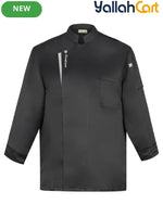 Unisex Long-Sleeve Chef Uniform in Black (Size: AE XXS) – Durable Anti-Pilling Machine-Washable Culinary Workwear