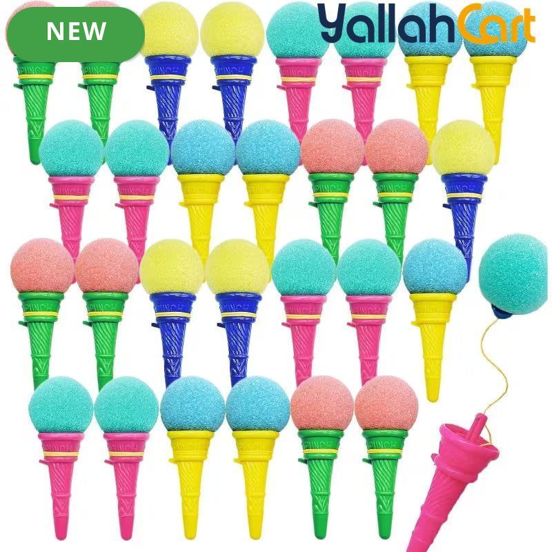 30PCS Mixed Color Ice Cream Ball Launchers – 10.16 cm Foam Ball Toys with Mini Ice Cream Cones, Party Favors, Carnival Prizes & Goodie Bag Fillers