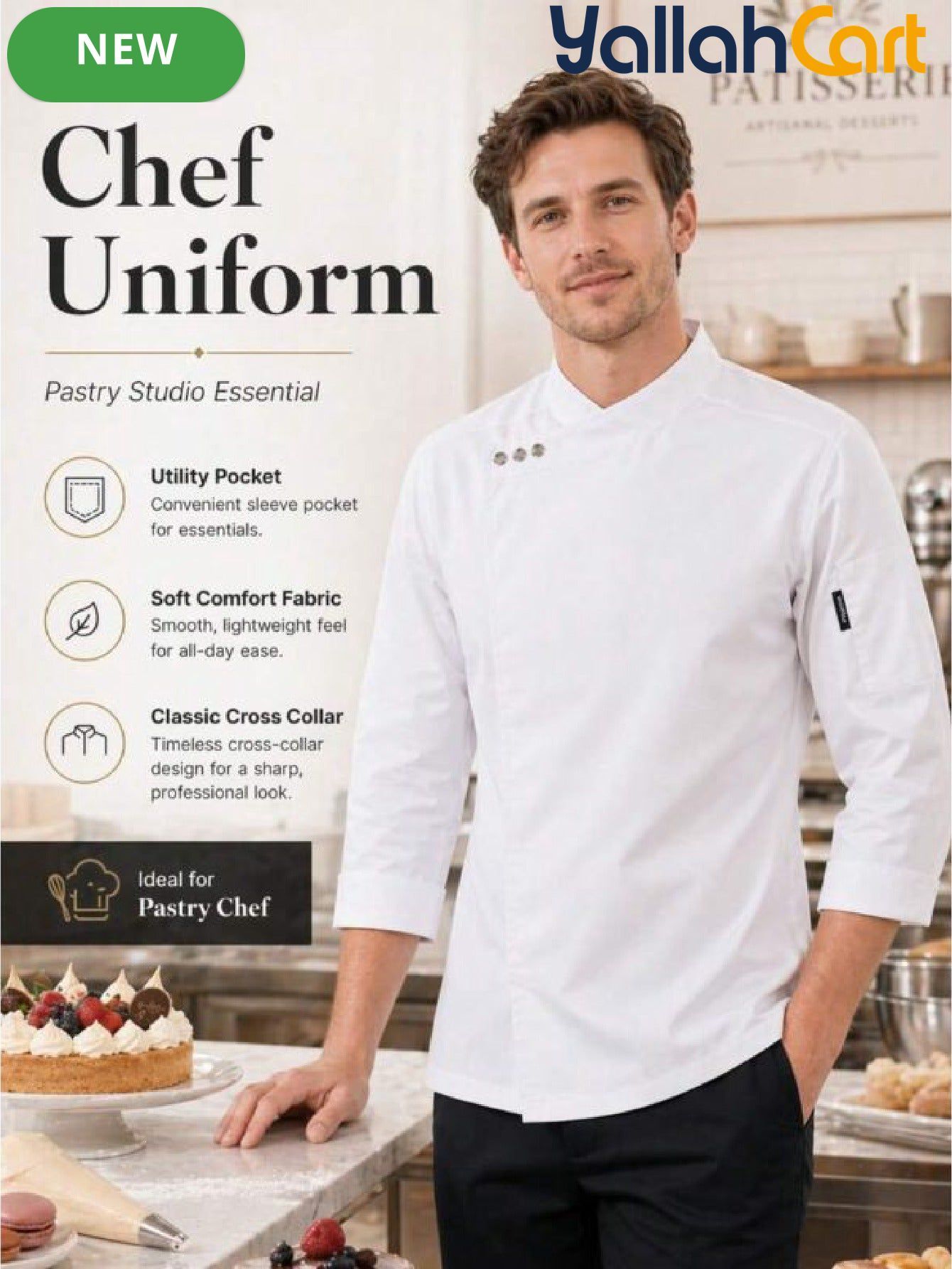 High-End Long-Sleeve Chef Uniform in Mixed Colors (Size: AE XXS) – Machine Washable Mandarin Collar Culinary Jacket