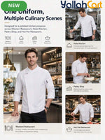 High-End Long-Sleeve Chef Uniform in Mixed Colors (Size: AE XXS) – Machine Washable Mandarin Collar Culinary Jacket