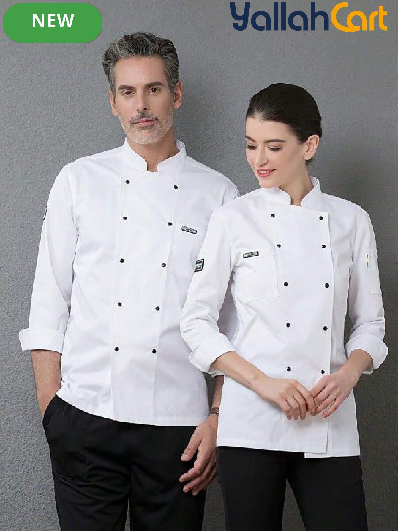 Men’s Long-Sleeve Double-Breasted Chef Suit in Mixed Colors (Size: AE XXS) – Professional Kitchen Uniform for Hotels, Cafes & Hospitality