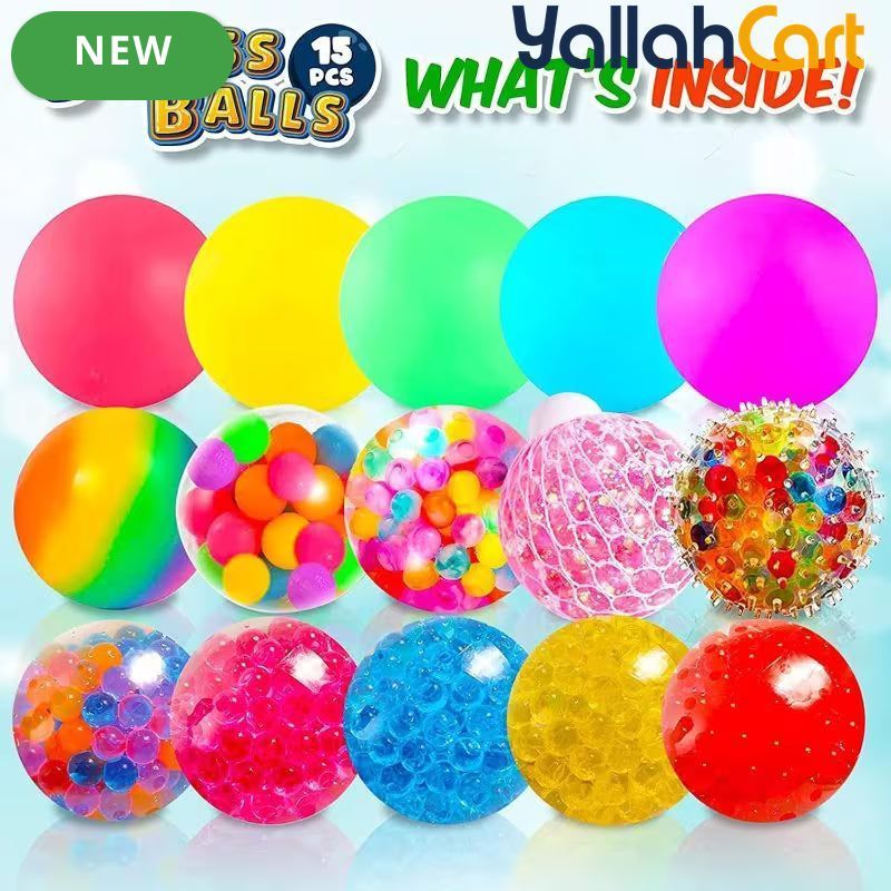 15PCS Multi-Color Sensory Squeeze Balls Set – Fidget Toys for Kids & Adults, Stress Relief Squeeze Balls for Sensory Play, Relaxation & Focus