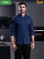 Men’s Blue Long-Sleeve Chef Uniform in Blue (Size: AE XXS) – Professional Luxury Hotel & Restaurant Culinary Jacket