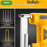 Yellow 21V Cordless Staple Gun Brad Nailer - Electric Nail Gun, Lithium Battery Powered, Fast Charger, 1000 Straight Nails + 1000 Code Nails, Portable Stapler Tool, Handheld Nailing Gun with Storage Case for Woodworking, Furniture And DIY Projects
