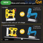 Yellow 21V Cordless Staple Gun Brad Nailer - Electric Nail Gun, Lithium Battery Powered, Fast Charger, 1000 Straight Nails + 1000 Code Nails, Portable Stapler Tool, Handheld Nailing Gun with Storage Case for Woodworking, Furniture And DIY Projects