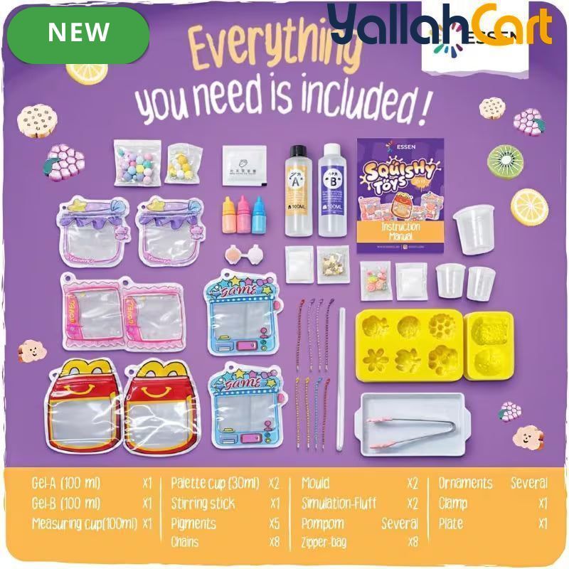 ESSEN Taba DIY Squishy Toys Maker Kit with 8 Molds – Mixed Color Sensory Craft Set for Kids, Creative Fidget Toys, Birthday Gifts & Relaxation Activities