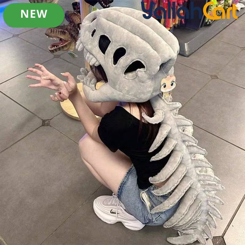 Dinosaur Skeleton Skull Hat – Funny Mixed Color Animal-Themed Hat for Teens, Costume Parties, Cosplay, Halloween & Unique Gifts