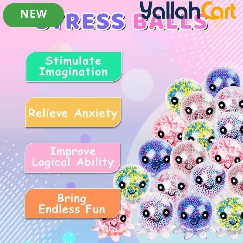 12-Pack Mixed Color Octopus Pressure Balls – Large Sponge Sensory Fidget Toys for Kids & Adults, Stress Relief Squeeze Balls, Classroom Prizes & Party Favors