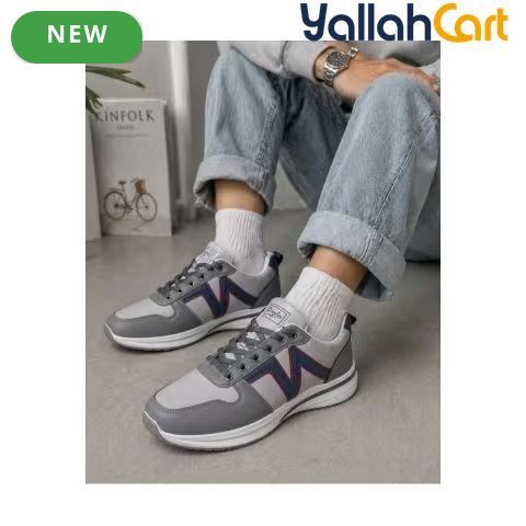 Men's Casual N-Design Lace-Up Sneakers – Black, Light Grey, Dark Gray & White