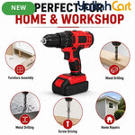 Red & Black 18V Cordless Drill Driver Kit - 13mm Keyless Chuck, Rechargeable Battery Powered, 2 Batteries, Ergonomic Electric Power Drill, ABS & Metal Construction, Portable Tool Set with Carry Case for Home, Woodworking And DIY Projects