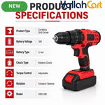 Red & Black 18V Cordless Drill Driver Kit - 13mm Keyless Chuck, Rechargeable Battery Powered, 2 Batteries, Ergonomic Electric Power Drill, ABS & Metal Construction, Portable Tool Set with Carry Case for Home, Woodworking And DIY Projects
