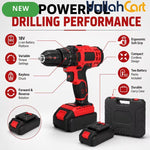 Red & Black 18V Cordless Drill Driver Kit - 13mm Keyless Chuck, Rechargeable Battery Powered, 2 Batteries, Ergonomic Electric Power Drill, ABS & Metal Construction, Portable Tool Set with Carry Case for Home, Woodworking And DIY Projects