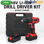 Red & Black 18V Cordless Drill Driver Kit - 13mm Keyless Chuck, Rechargeable Battery Powered, 2 Batteries, Ergonomic Electric Power Drill, ABS & Metal Construction, Portable Tool Set with Carry Case for Home, Woodworking And DIY Projects