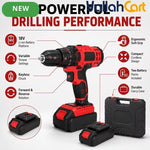 Red & Black 18V Cordless Drill Driver Kit - 13mm Keyless Chuck, Rechargeable Battery Powered, 2 Batteries, Ergonomic Electric Power Drill, ABS & Metal Construction, Portable Tool Set with Carry Case for Home, Woodworking And DIY Projects