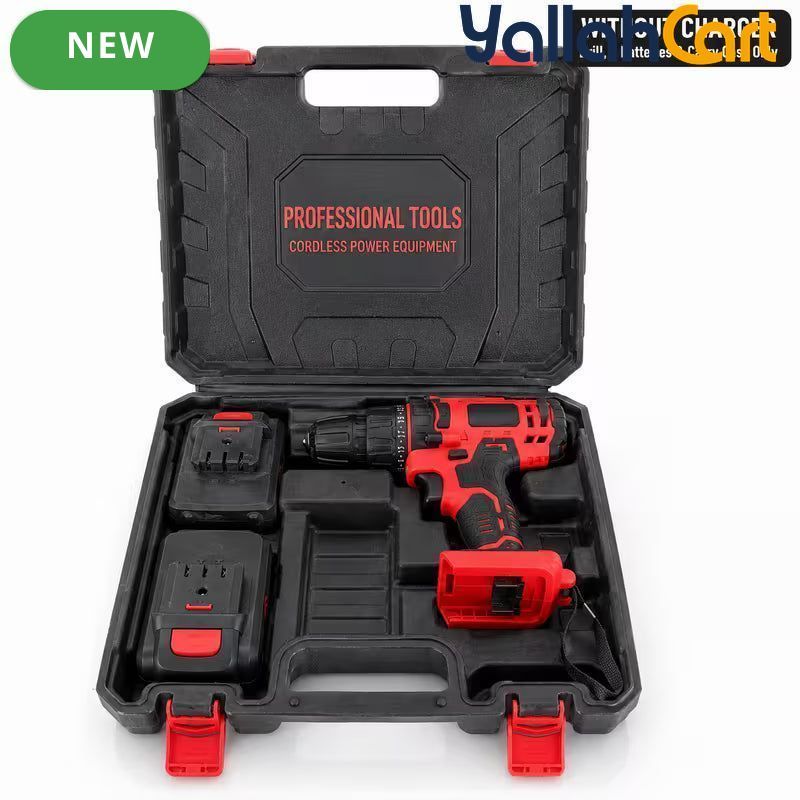 Red & Black 18V Cordless Drill Driver Kit - 13mm Keyless Chuck, Rechargeable Battery Powered, 2 Batteries, Ergonomic Electric Power Drill, ABS & Metal Construction, Portable Tool Set with Carry Case for Home, Woodworking And DIY Projects