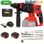 Red 1-1/4-Inch Cordless Rotary Hammer Drill - Brushless Motor, 3-Function Electric Hammer for Concrete, Safety Clutch, 2pcs Rechargeable Batteries, 15-Piece Drill Bit Set, Portable Toolbox for Construction, Masonry And DIY Projects