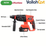 Red 1-1/4-Inch Cordless Rotary Hammer Drill - Brushless Motor, 3-Function Electric Hammer for Concrete, Safety Clutch, 2pcs Rechargeable Batteries, 15-Piece Drill Bit Set, Portable Toolbox for Construction, Masonry And DIY Projects