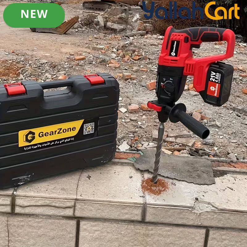 Red 1-1/4-Inch Cordless Rotary Hammer Drill - Brushless Motor, 3-Function Electric Hammer for Concrete, Safety Clutch, 2pcs Rechargeable Batteries, 15-Piece Drill Bit Set, Portable Toolbox for Construction, Masonry And DIY Projects