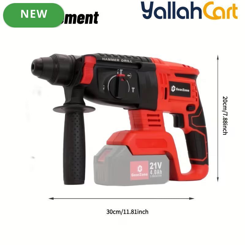 Red 1-1/4-Inch Cordless Rotary Hammer Drill - Brushless Motor, 3-Function Electric Hammer for Concrete, Safety Clutch, 2pcs Rechargeable Batteries, 15-Piece Drill Bit Set, Portable Toolbox for Construction, Masonry And DIY Projects