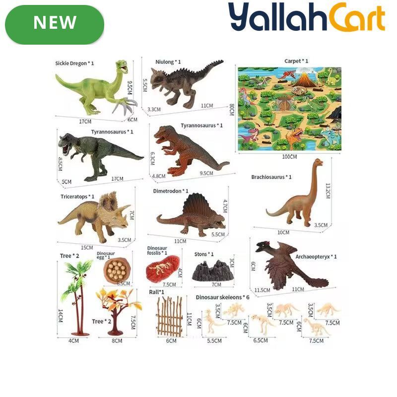 Multicolor Dinosaur Play Set with Play Mat – 8 Realistic Dinosaurs, DIY Prehistoric Scene & Accessories