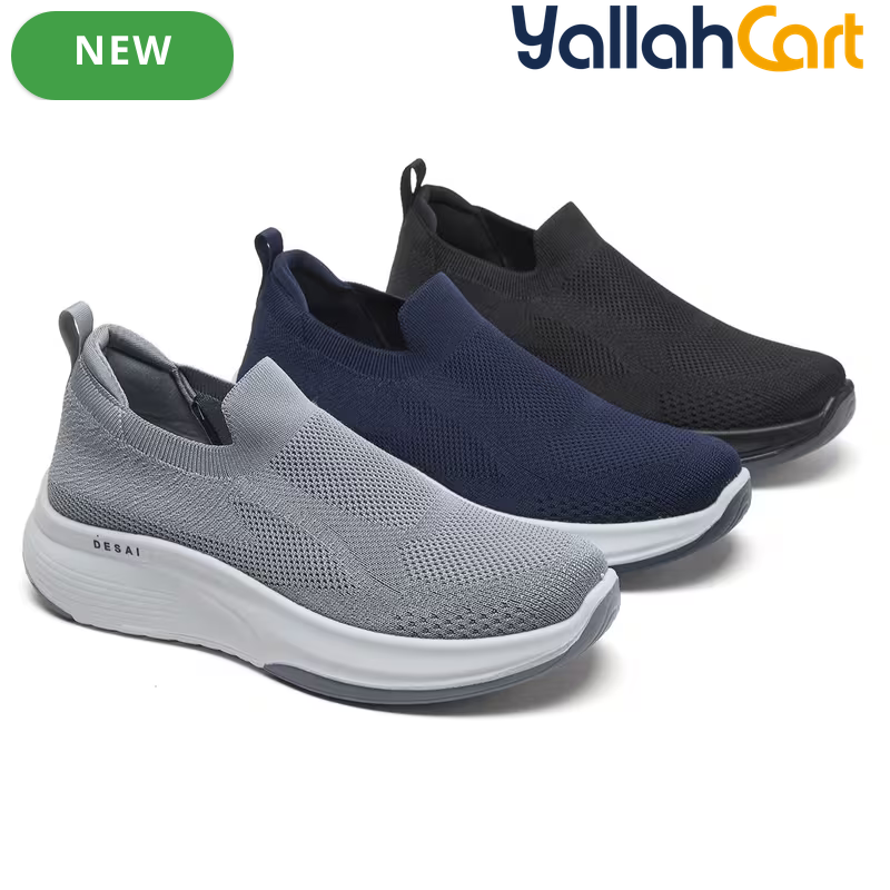 Men's Breathable Mesh Slip-On Sports Shoes – Black, Light Grey & Navy Blue