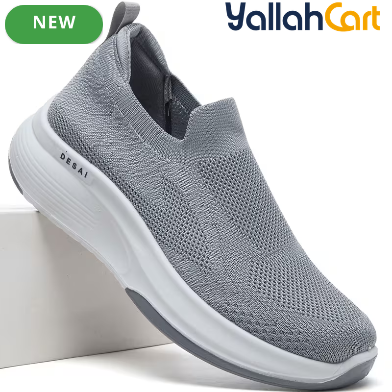 Men's Breathable Mesh Slip-On Sports Shoes – Black, Light Grey & Navy Blue