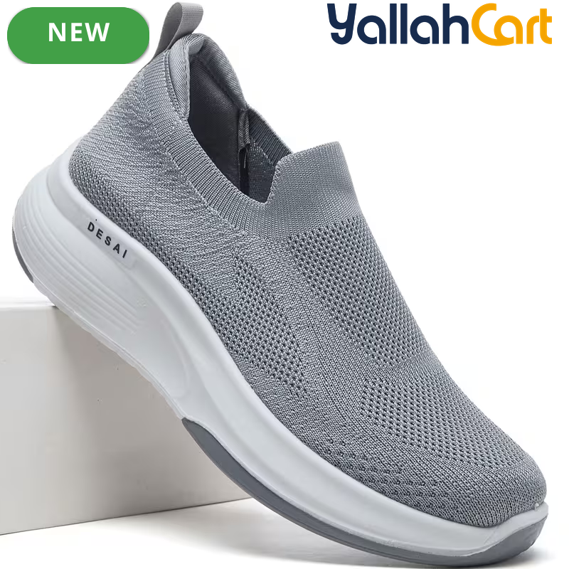 Men's Breathable Mesh Slip-On Sports Shoes – Black, Light Grey & Navy Blue