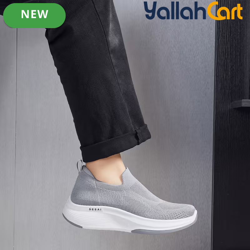 Men's Breathable Mesh Slip-On Sports Shoes – Black, Light Grey & Navy Blue