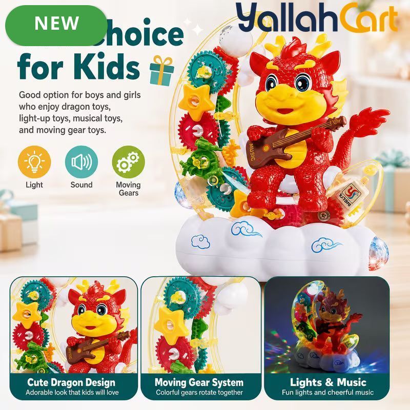 Assorted Color Moon Dragon Electric Gear Toy with Lights & Music – Moving Transparent Gears, Battery-Powered Kids Toy