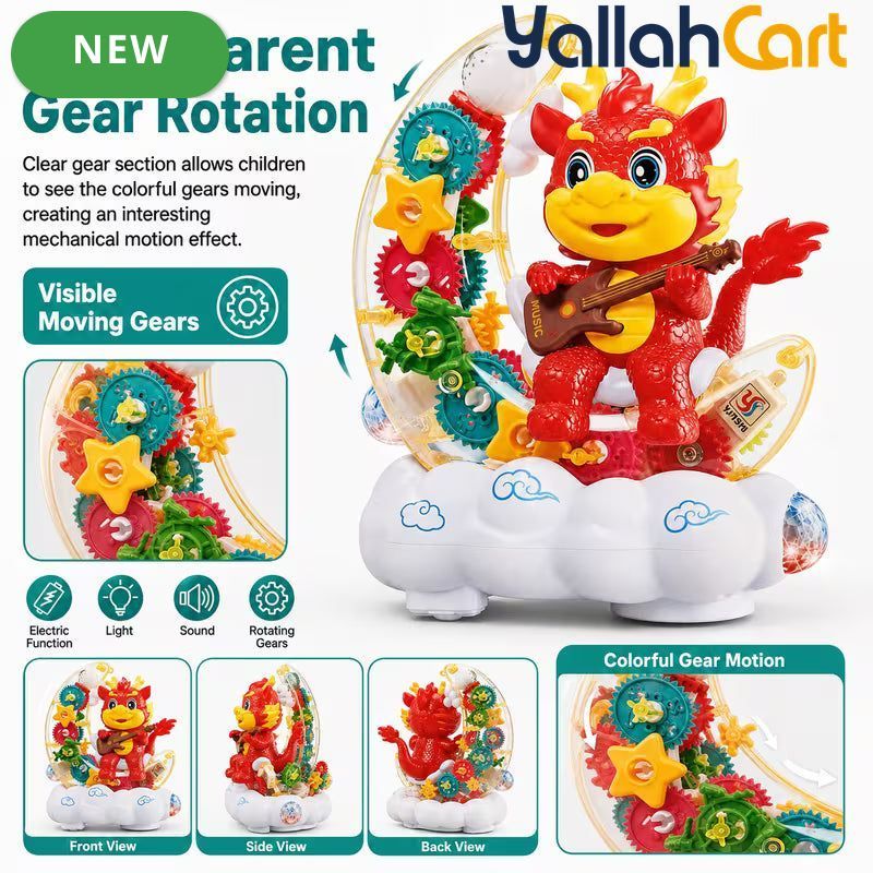 Assorted Color Moon Dragon Electric Gear Toy with Lights & Music – Moving Transparent Gears, Battery-Powered Kids Toy