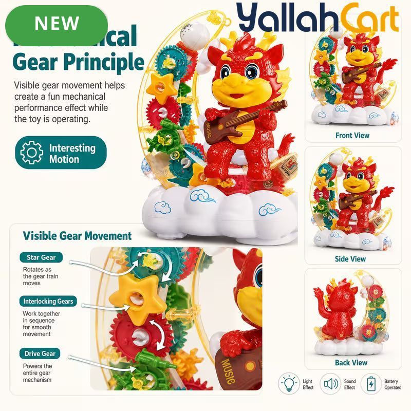 Assorted Color Moon Dragon Electric Gear Toy with Lights & Music – Moving Transparent Gears, Battery-Powered Kids Toy