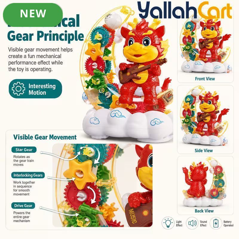 Assorted Color Moon Dragon Electric Gear Toy with Lights & Music – Moving Transparent Gears, Battery-Powered Kids Toy