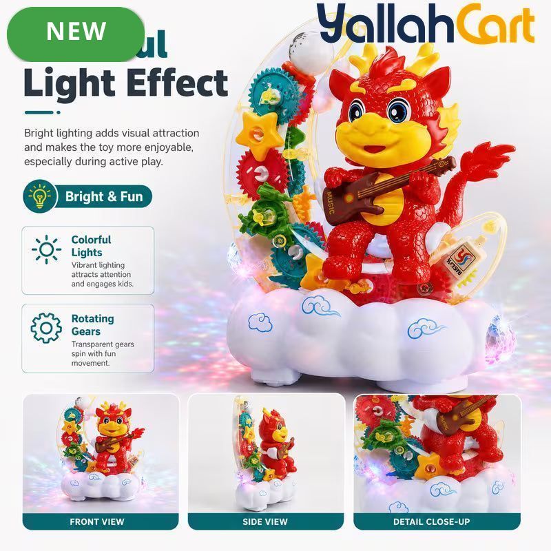 Assorted Color Moon Dragon Electric Gear Toy with Lights & Music – Moving Transparent Gears, Battery-Powered Kids Toy