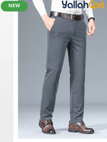 Men’s Summer Stretch Business Casual Pants in Silvery Grey (Size: AE 34) – Lightweight Wrinkle-Free Straight-Leg Slim Fit Office Trousers