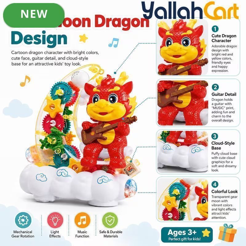 Assorted Color Moon Dragon Electric Gear Toy with Lights & Music – Moving Transparent Gears, Battery-Powered Kids Toy