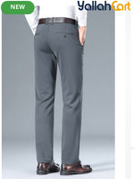 Men’s Summer Stretch Business Casual Pants in Silvery Grey (Size: AE 34) – Lightweight Wrinkle-Free Straight-Leg Slim Fit Office Trousers