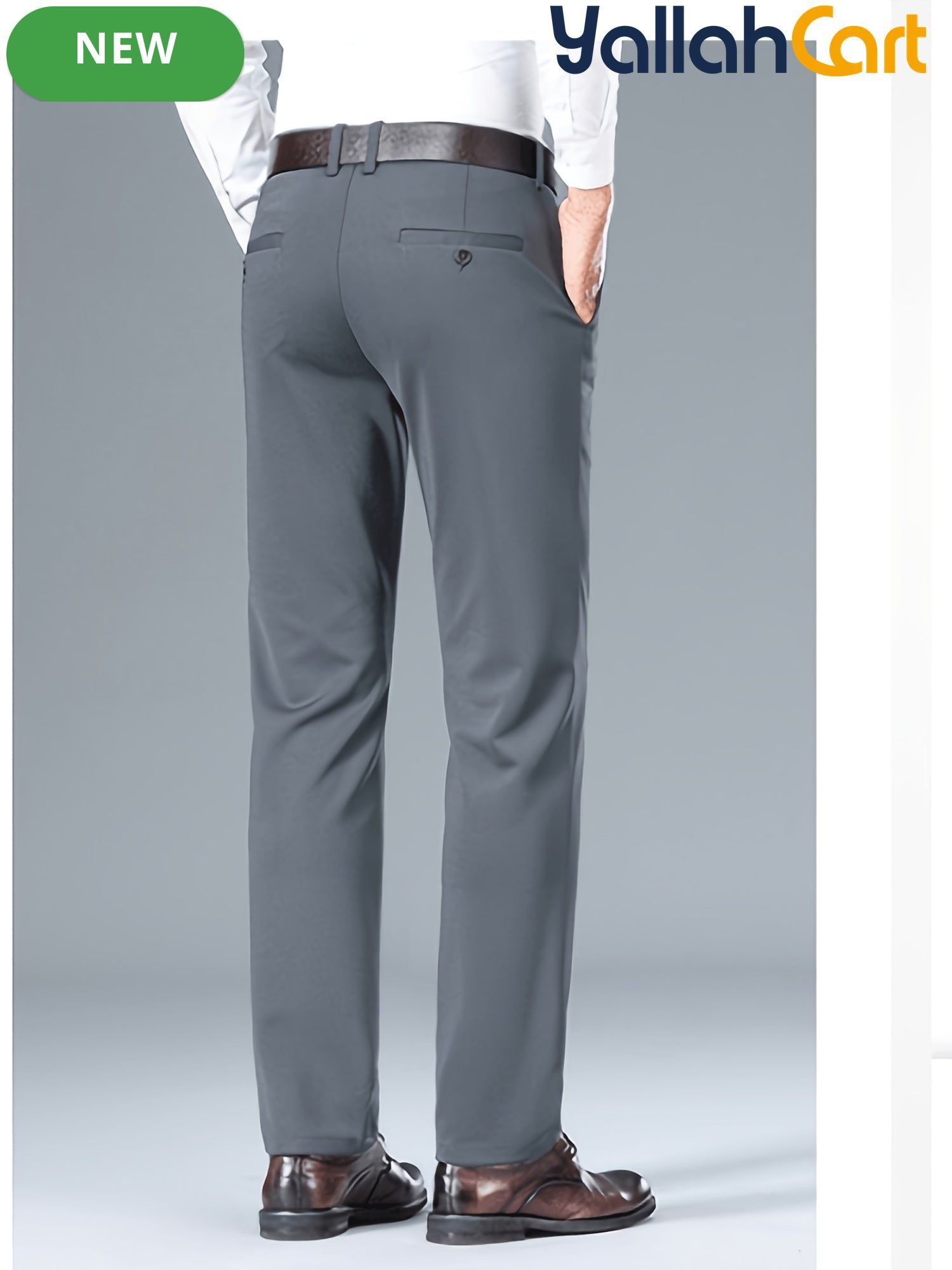 Men’s Summer Stretch Business Casual Pants in Silvery Grey (Size: AE 34) – Lightweight Wrinkle-Free Straight-Leg Slim Fit Office Trousers