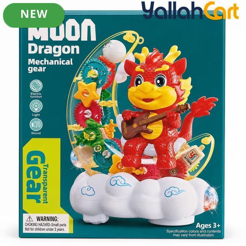 Assorted Color Moon Dragon Electric Gear Toy with Lights & Music – Moving Transparent Gears, Battery-Powered Kids Toy