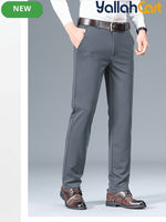 Men’s Summer Stretch Business Casual Pants in Silvery Grey (Size: AE 34) – Lightweight Wrinkle-Free Straight-Leg Slim Fit Office Trousers