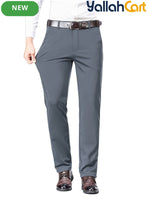Men’s Summer Stretch Business Casual Pants in Silvery Grey (Size: AE 34) – Lightweight Wrinkle-Free Straight-Leg Slim Fit Office Trousers