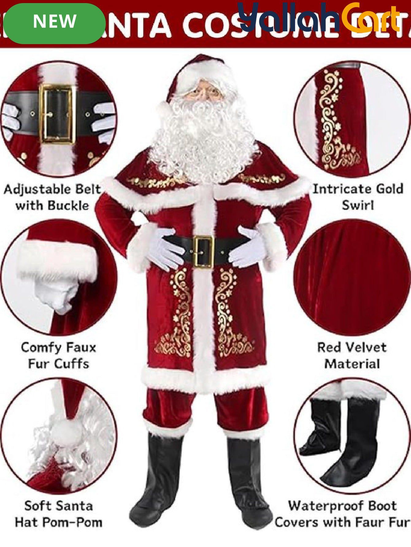 12-Piece Adult Luxury Velvet Santa Claus Costume Set – Deluxe Men’s Holiday Santa Suit