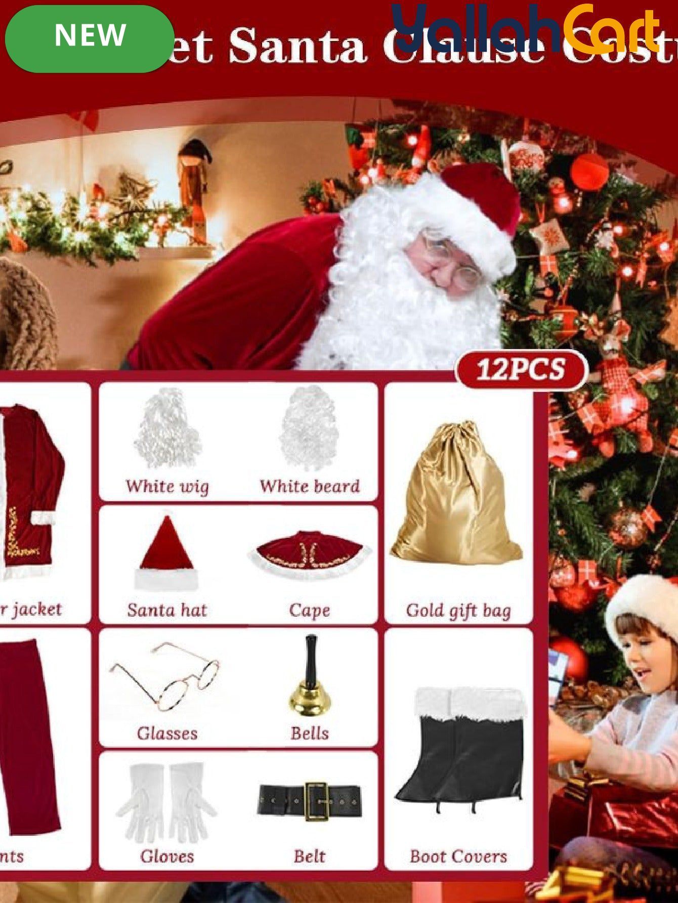 12-Piece Adult Luxury Velvet Santa Claus Costume Set – Deluxe Men’s Holiday Santa Suit
