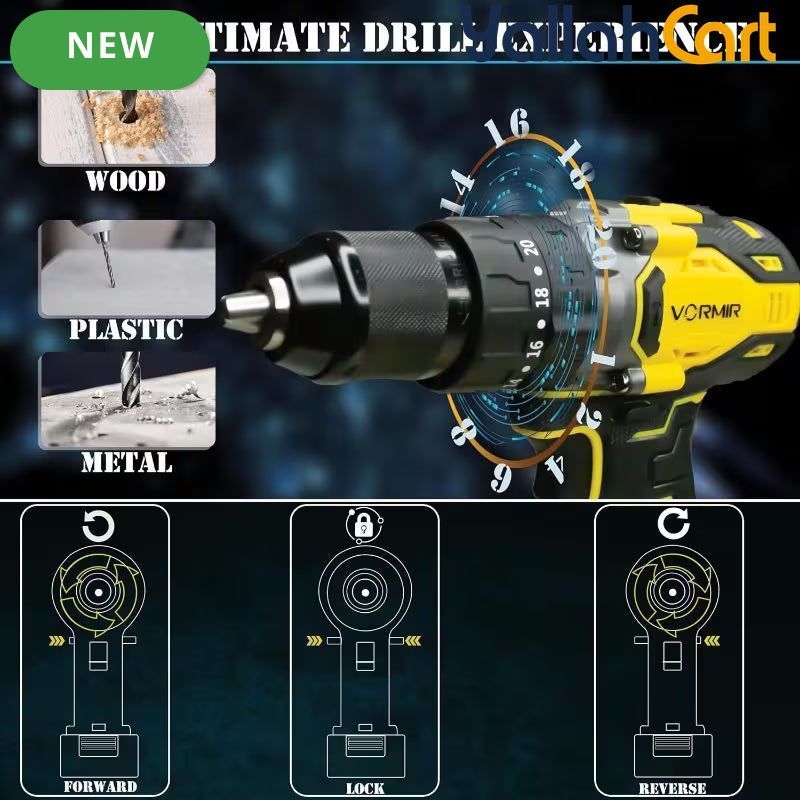 VORMIR VR BD21-80 20V Brushless Cordless Impact Drill (Yellow & Black) – 80Nm Torque, 13mm Metal Chuck & 4.0Ah Battery Kit